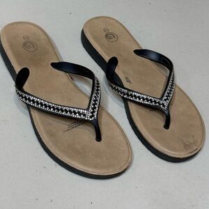 Rhinestone Embellished Black Flip Flops Womens Size 9/10